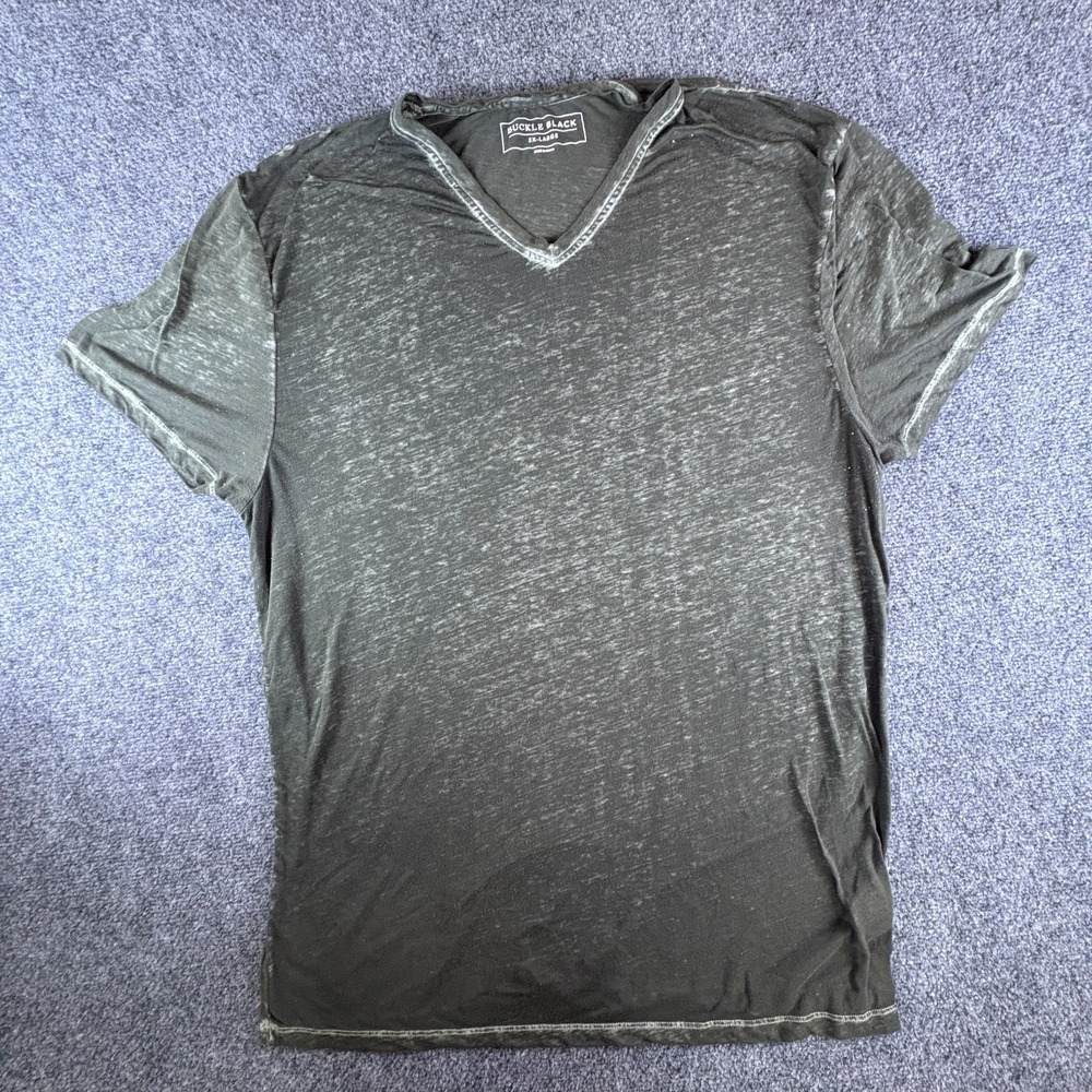 Buckle Black Burnout T-Shirt Mens 2XL Cotton V Neck Short Sleeve Everyday Wear